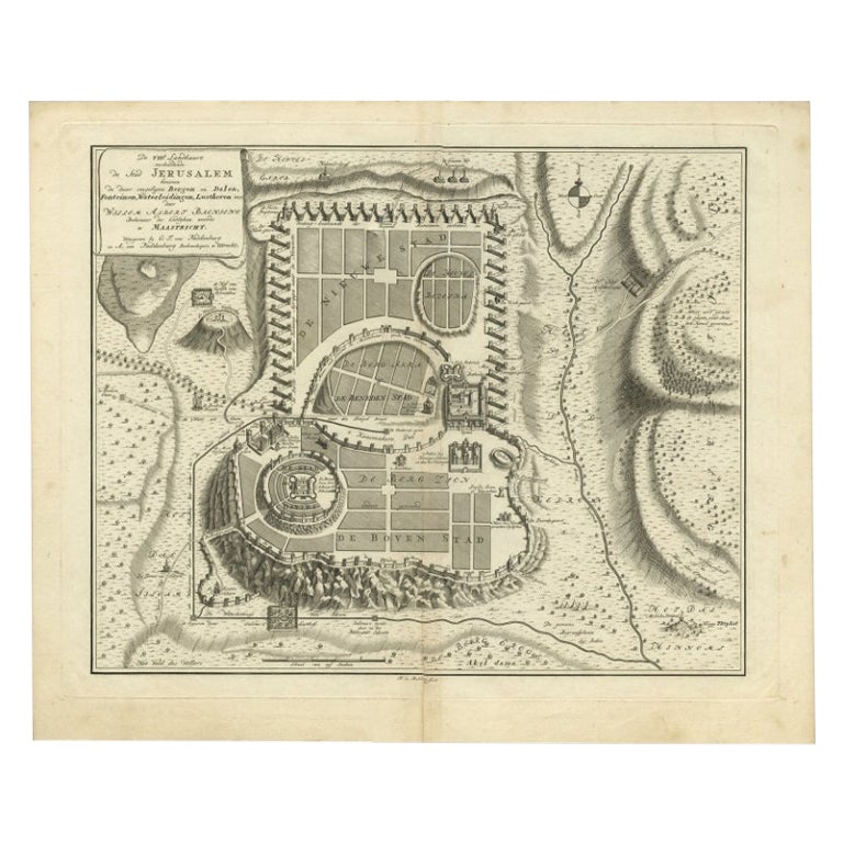 Bird's-Eye Plan of Jerusalem in Israël, a Rare Original Engraving, 1750