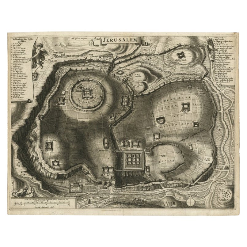 Antique Detailed Map of Jerusalem in Israël with Extensive Key and Scale, 1698