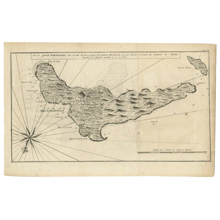 Antique Map of Juan Fernandez, Chile, c.1740 For Sale