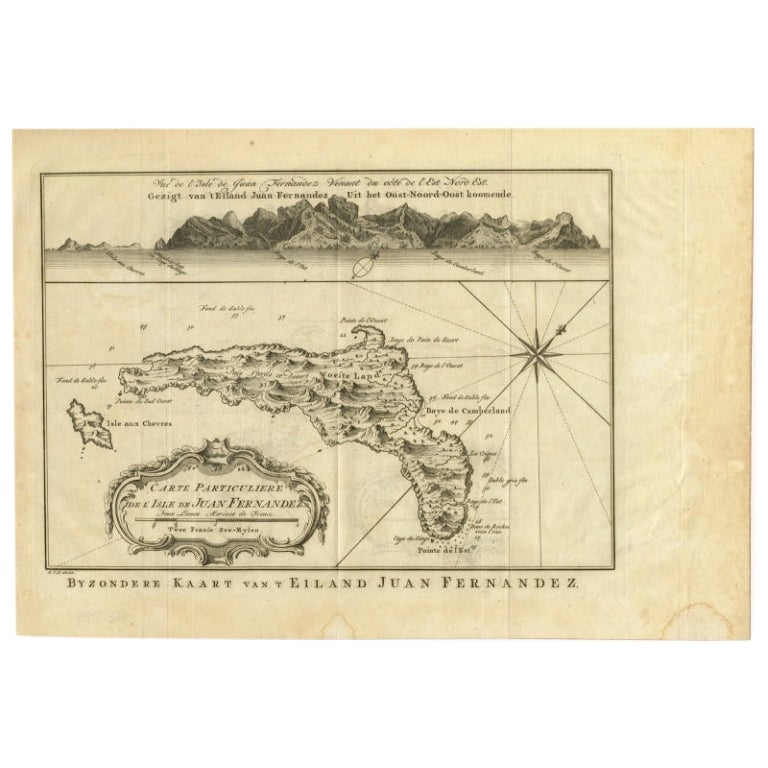 Original Antique Map of Juan Fernandez by Van Schley, 1757 For Sale