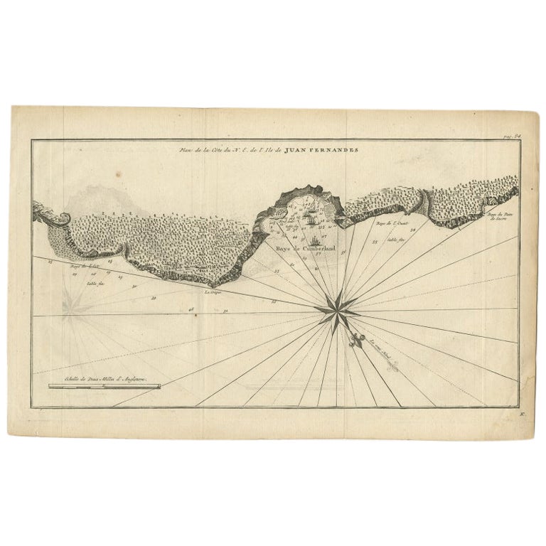 Antique Map of Juan Fernandez Island by Anson, c.1740 For Sale