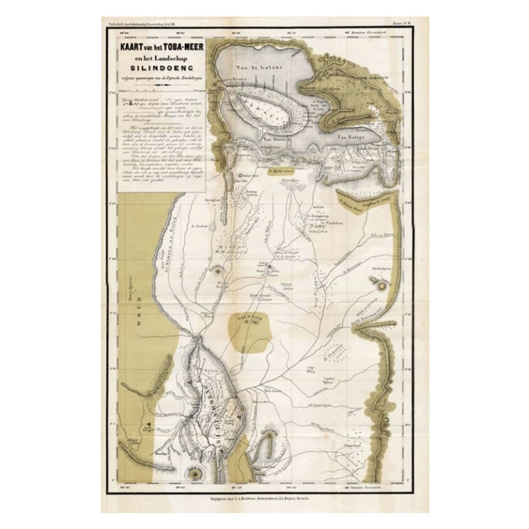Scarce Antique Map of Lake Toba and Silindoeng on Sumatra, Indonesia, c.1875 For Sale