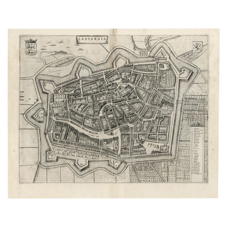 Antique Map of Leeuwarden, Capital of Friesland, the Netherlands, by Blaeu, 1649 For Sale