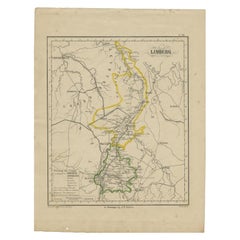 Antique Map of Limburg, The Southern Most Province in The Netherlands, c.1870