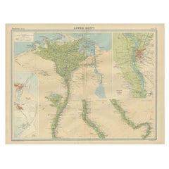 Carte ancienne du bas de l'Égypte, montrant Port Said, Suez et son entourage, 1922
