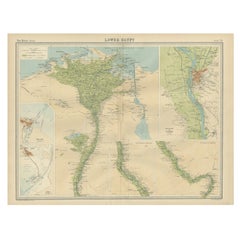 Antique Map of Lower Egypt, Showing Port Said, Suez and Surroundings, 1922