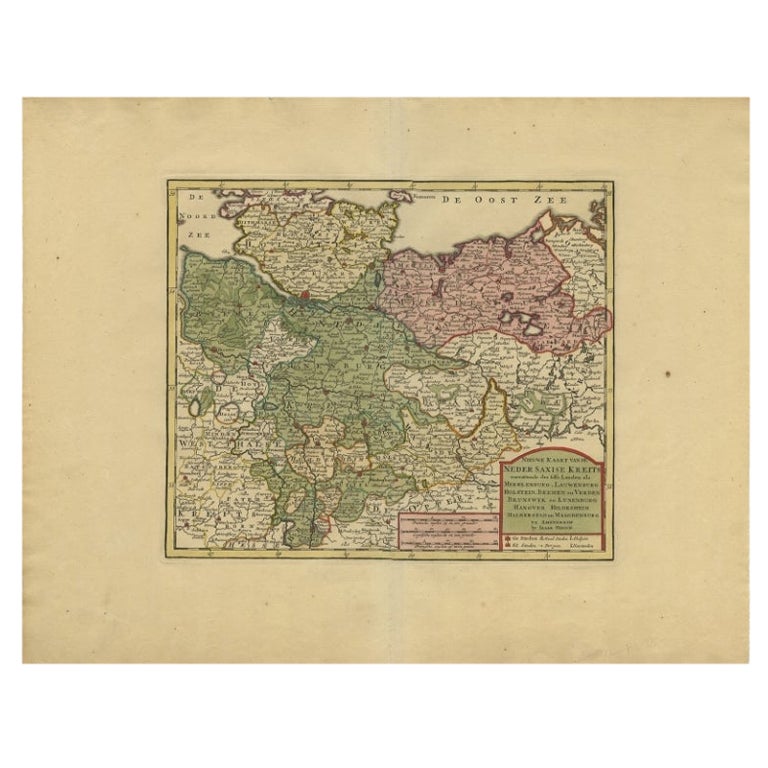 Antique Map of Lower Saxony in Germany, c.1740 For Sale