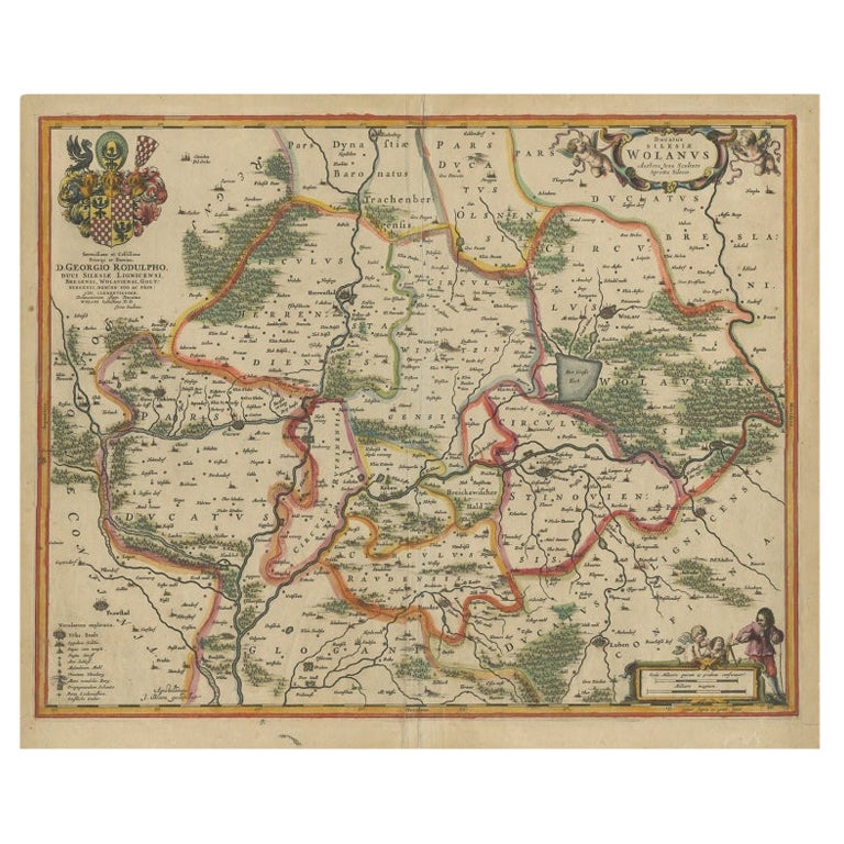Carte ancienne de la Silesia inférieure du célèbre ébéniste Blaeu, vers 1650