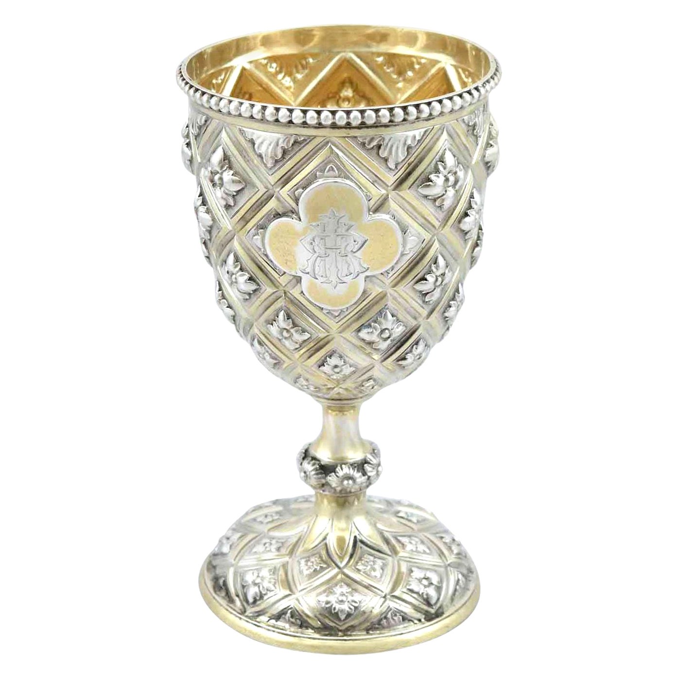 Antique Victorian Sterling Silver Gilt Goblet, 1861