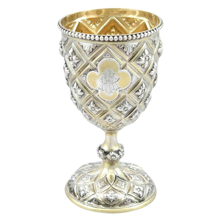 Antique Victorian Sterling Silver Gilt Goblet, 1861 For Sale