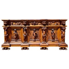 19th Century, Wonderful Carved Walnut Buffet Italian Style