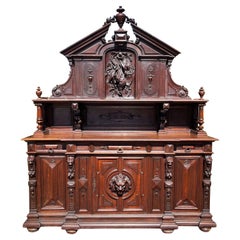 Antique 19th Century, Renaissance Style Oak Hunting Buffet Richly Carved