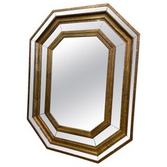 Octagonal Panelled Brass Framed Mirror