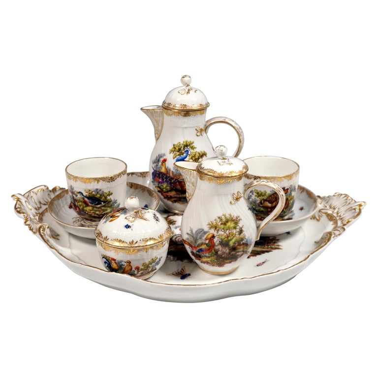 KPM Berlin Coffee Set, Dejeuner for 2 Persons, Birds, Insects & Gold, ca 1900