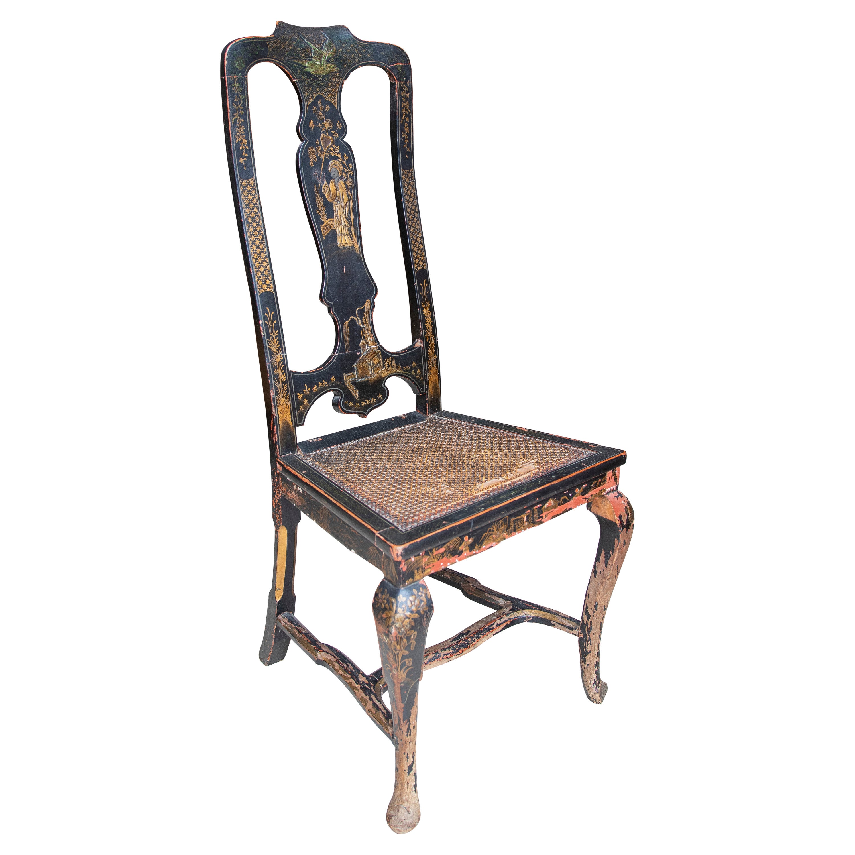 19th Century Chinoiserie Lacquered Chair from England For Sale