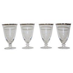 Vintage Crystal Footed Drinking Glasses Silver Rimmed Goblets