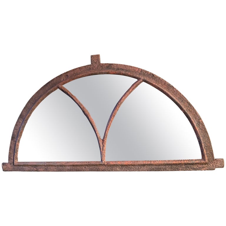 Antique L'Orangerie Half Round Cast Iron Wall Mirror For Sale