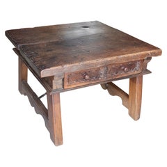 18th Century Spanish Side Table with Drawer and Iron Joining Legs
