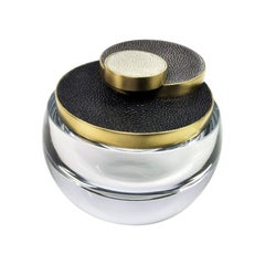 Round Glass Box with a Shagreen and Brass Lid by Ginger Brown