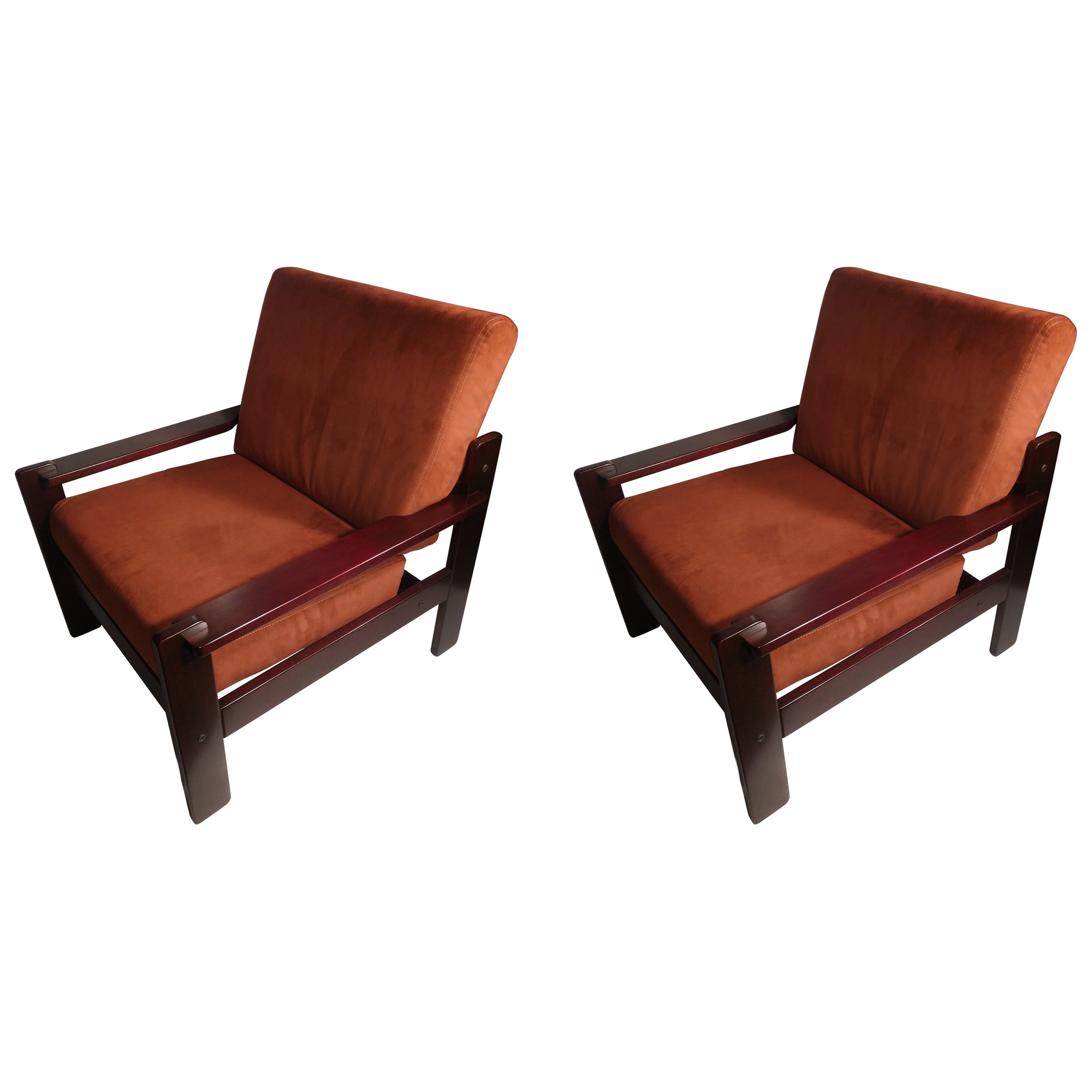 Stained Pair of Mid-Century Modern Lounge Chairs in the Manner of Percival Lafer For Sale