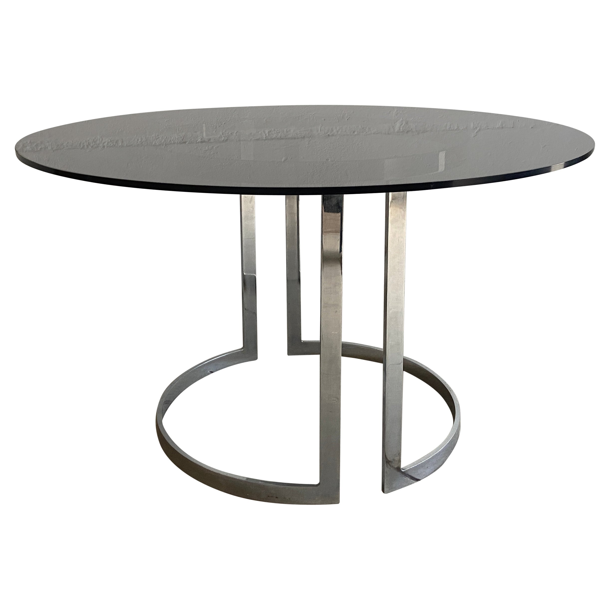 Mid-Century Modern Italian Chrome Dining Table with Smoked Glass Top, 1970s