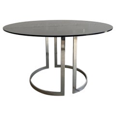 Vintage Mid-Century Modern Italian Chrome Dining Table with Smoked Glass Top, 1970s