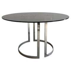 Table de salle à manger italienne chromée mi-siècle moderne avec plateau en verre fumé, 1970