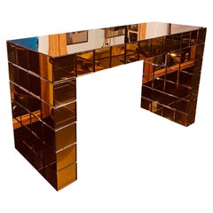 Unique Mirrored Copper Glass Center Console Table