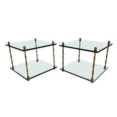 Pair Italian Mid Century Modern Glass and Brass Side Tables