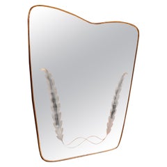 Retro Italian Brass and Etched Glass Wall Mirror
