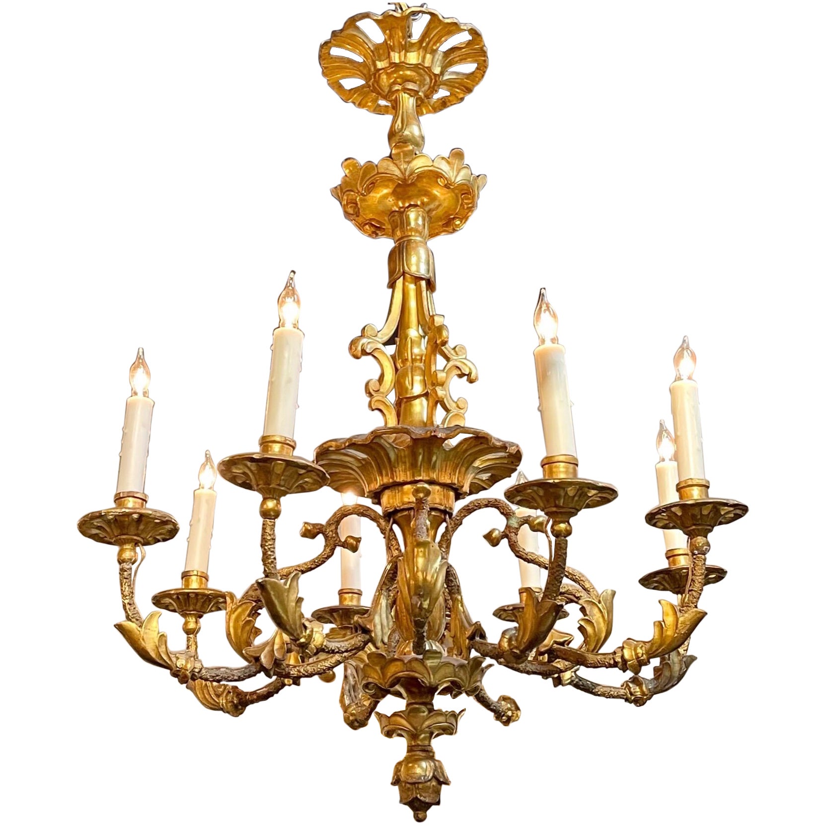 19th Century Austrian Carved and Giltwood 8 Light Chandelier