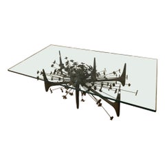 Brutalist Cocktail Table in Bronze and Steel by Daniel Gluck, California, 1970's