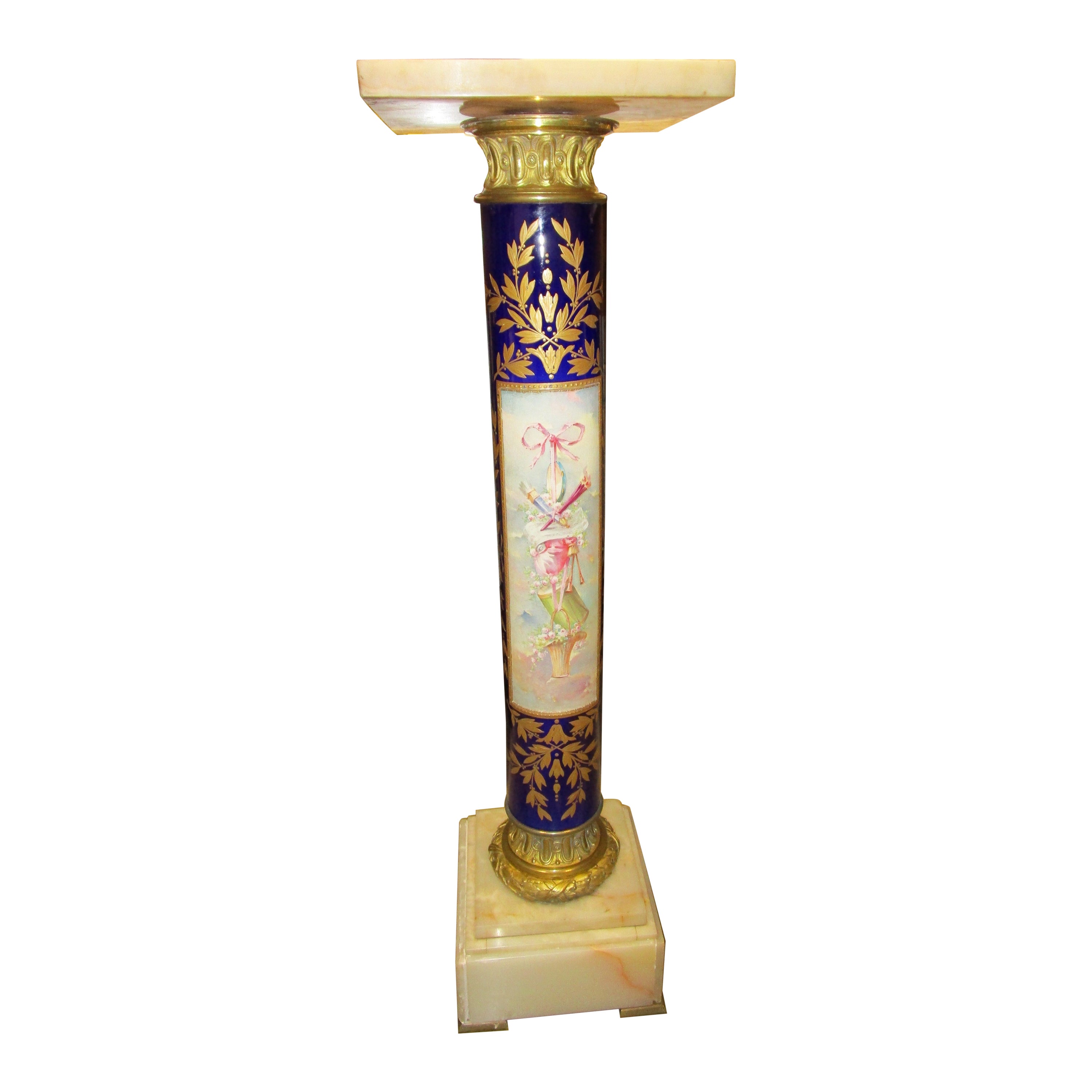 Fine 19th Century French Sevre's Porcelain and Onyx Pedestal Hand Painted For Sale