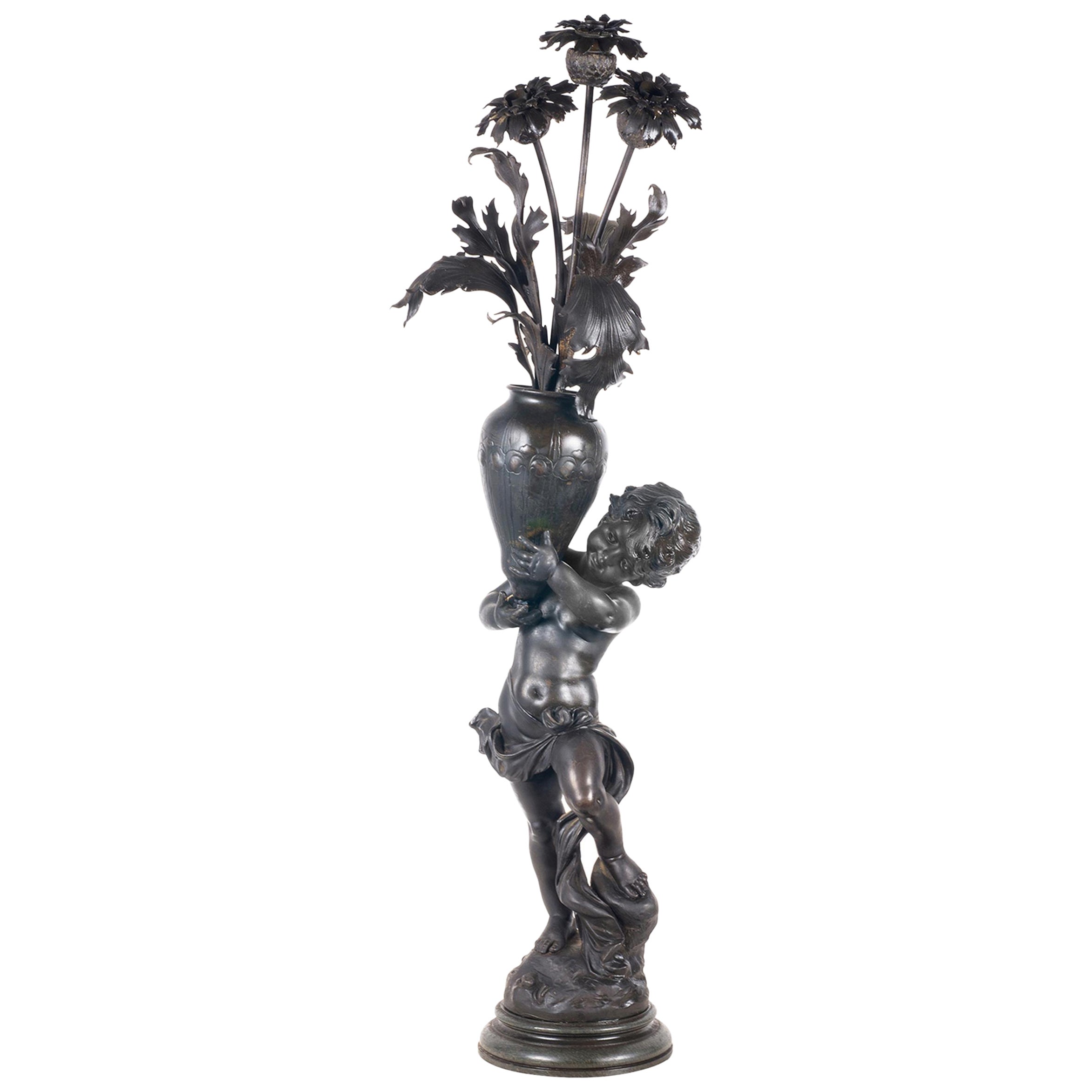 19th Century Classical Bronze Cherub Lamp For Sale