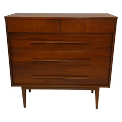 Retro Mid Century Five Drawer Walnut Dresser