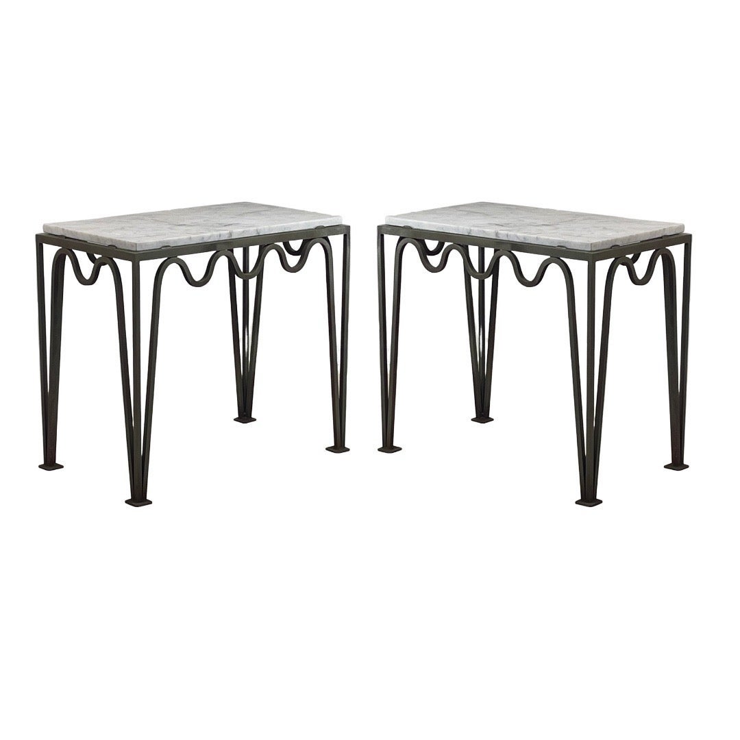 Pair of 'Méandre' Verdigris and Marble Side or End Tables by Design Frères