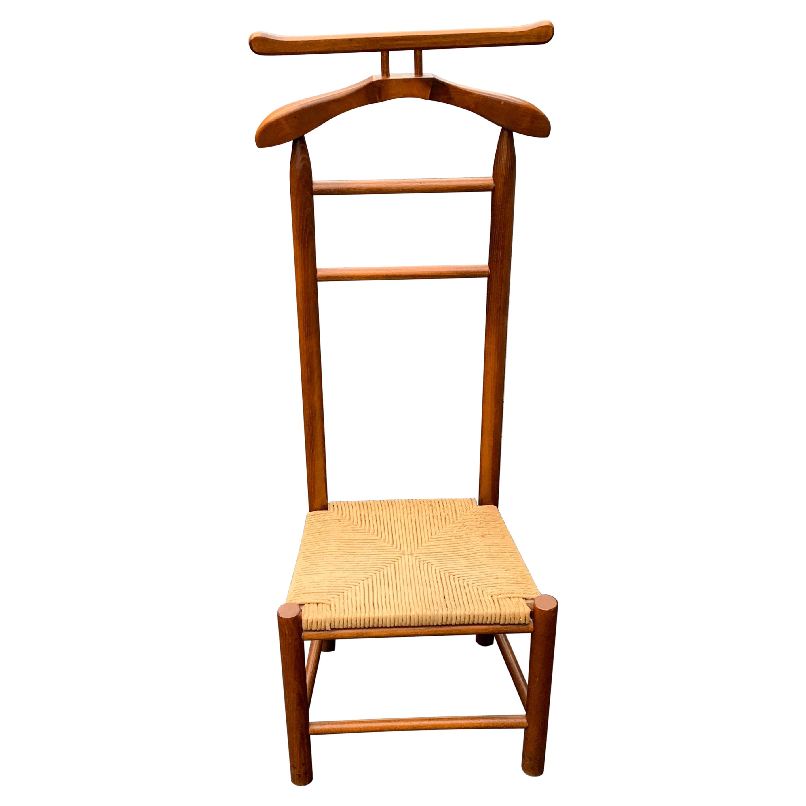 Vintage Men’s Valet Chair with Rush Seating and Wooden Frame