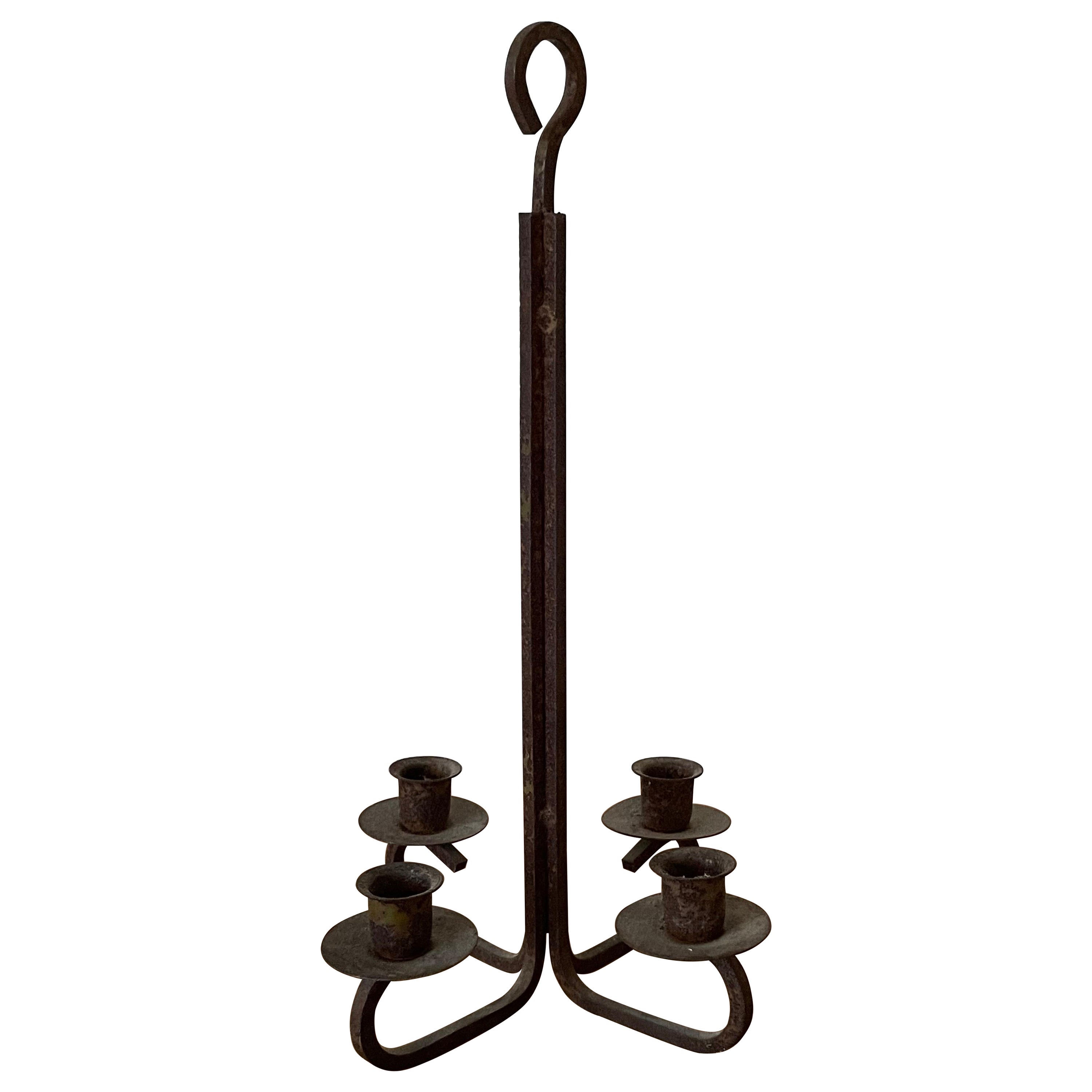 American Modernist Patinated Wrought Iron Candelbra For Sale
