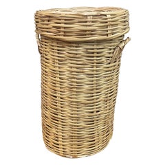 1970s Tall Natural Toned Basket with Lid, 2 Pieces