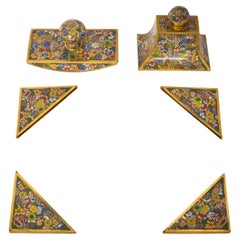 Antike chinesische Qing-Emaille Mille Fleur Cloisonné Schreibtisch Schreibset Tintenfass, 1900