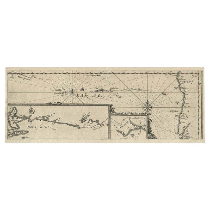 Antique Map of Mar del Sur, Chile, Peru, New Guinea and Tierra del Fuego, 1621 For Sale