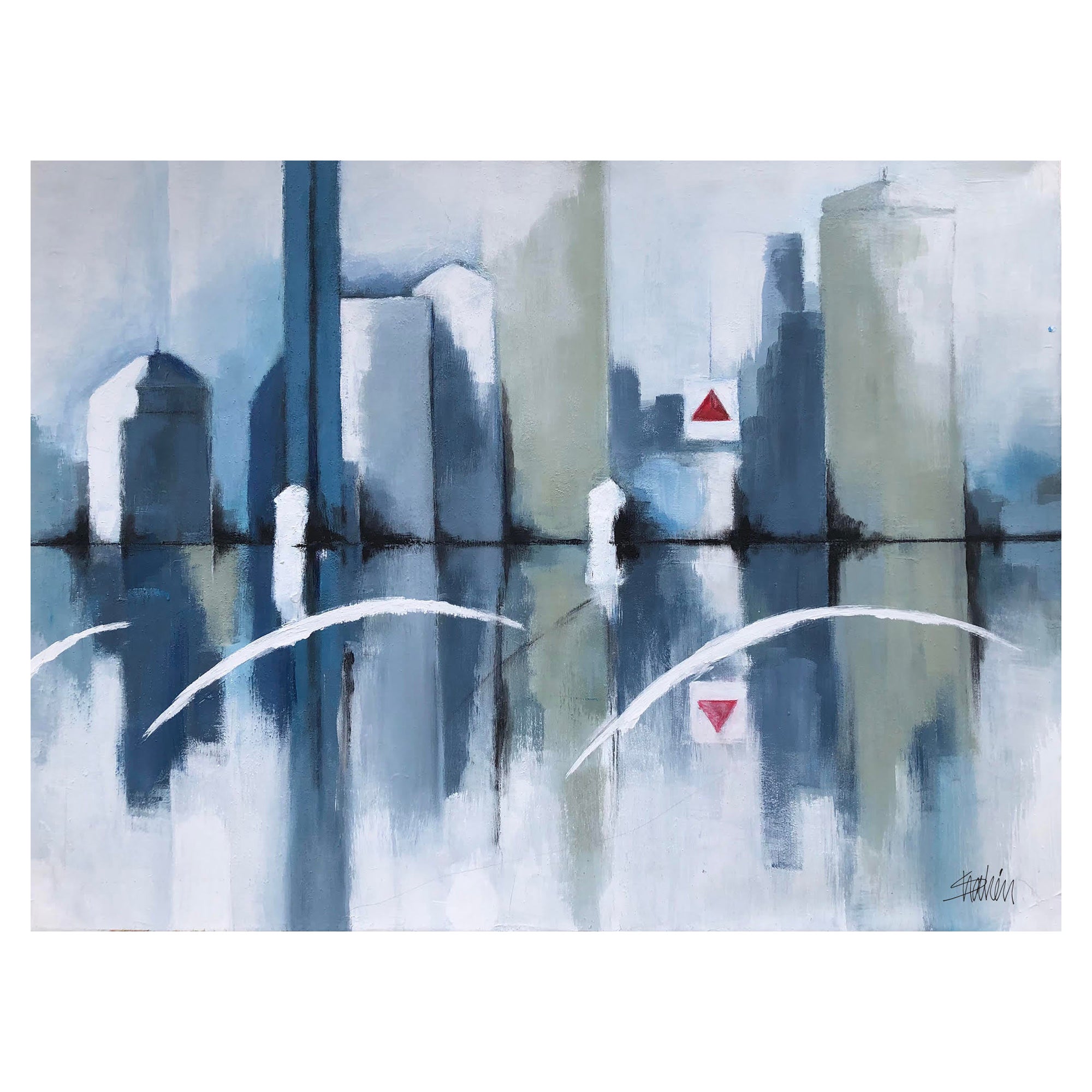 « Boston Skyline », technique mixte sur toile de Shahen Zarookian