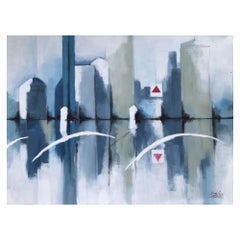 "Boston Skyline", Mixed Media on Canvas by Shahen Zarookian