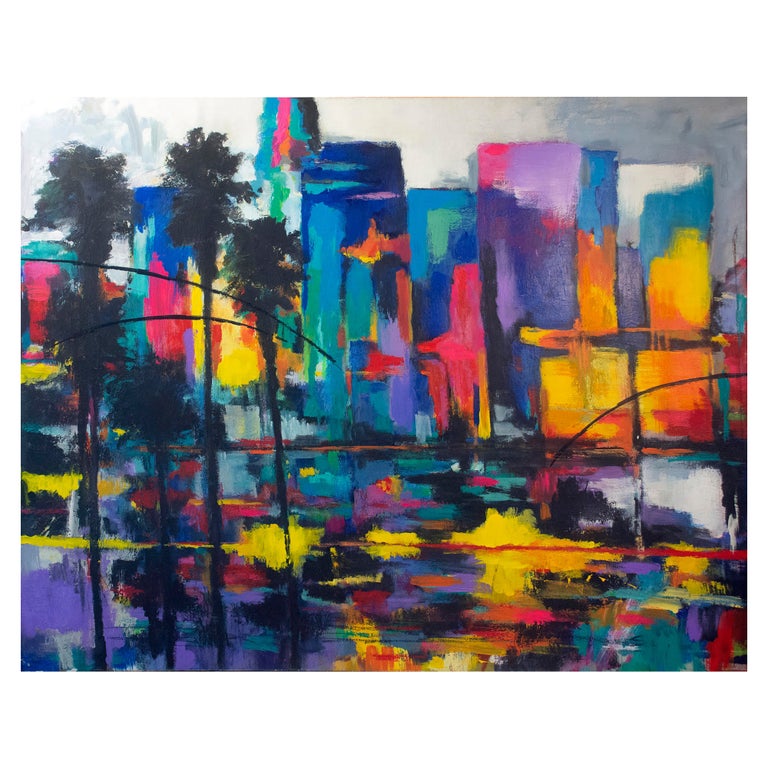 "Los Angeles Abstract Skyline", Mixed Media on Canvas by Shahen