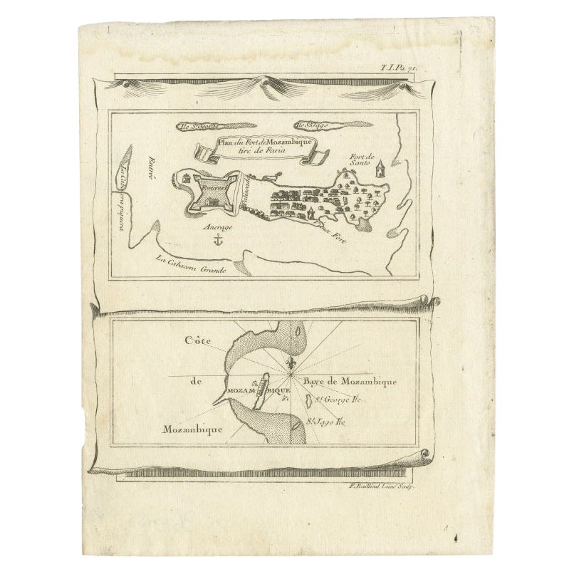 Carte ancienne de la baie du Mozambique et d'une carte de Fort de Mozambique, vers 1759