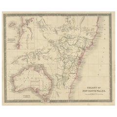 Antique Map of New South Wales with Inset Maps of Australia and Swan River, 1854