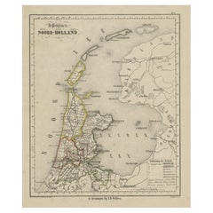 Carte ancienne de Noord- Hollande et de l'île Texel aux Pays-Bas, vers 1870