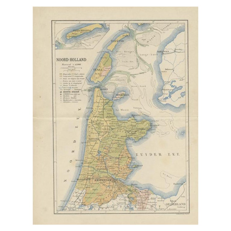 Antique Map of the Dutch Province of Noord-Holland, 1883