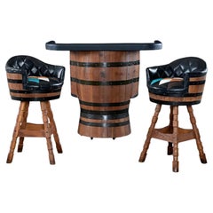 Vintage Brothers Furniture Harlequin Whiskey Barrel Dry Bar Set with Bar Stools