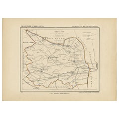 Antique Map of Menaldumadeel, Township in Friesland, The Netherlands, 1868